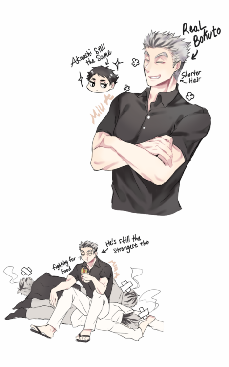 akira-akatsuki:  Bokuaka family with 3 (not so little) sons ٩(•ᴗ• ٩) Presented by my siste