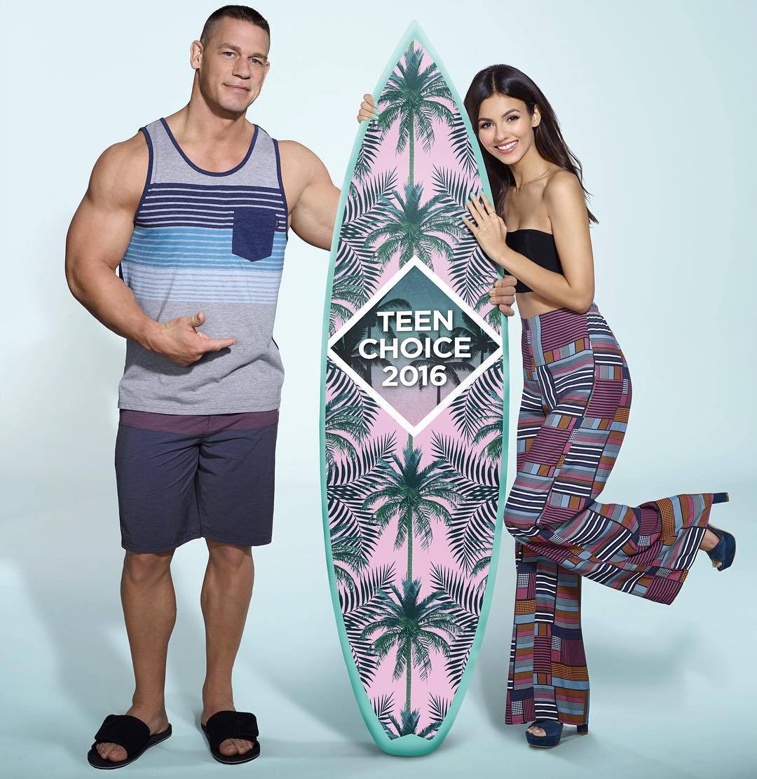 justice-news: “ victoriajustice: 🌴🏄🏽🌴 Be there or be square.😜 #July31 #TeenChoice #FOX @johncena @teenchoicefox ”