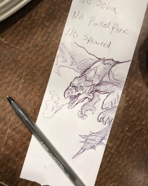 A couple days ago I doodled Rathalos from memory at work with the ONE PEN we have in the building an