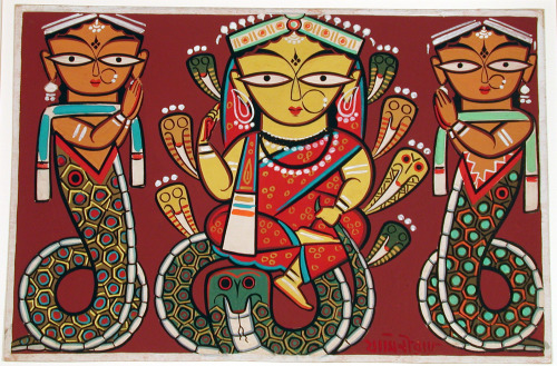 Manasa Devi, the serpent goddess, by Jamini Roy