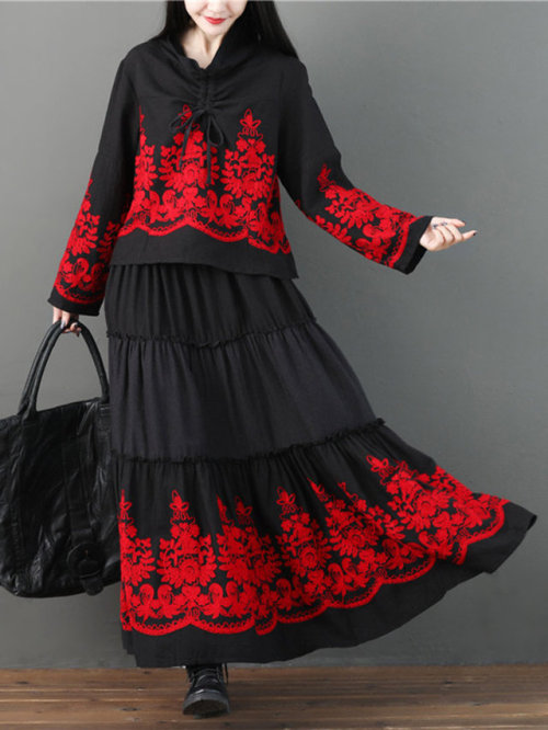 suda-fan: Vintage Floral Chinese Stlye Dresses For Women! 1)   Drawstring Hoodie With Skirts Su