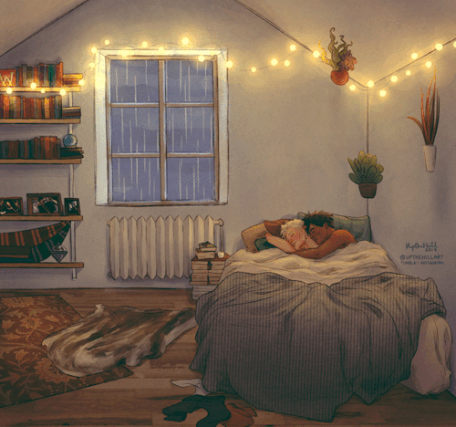upthehillart:  Draco and Harry at their apartment (in a muggle neighborhood?) [non-GIF image] (I kno