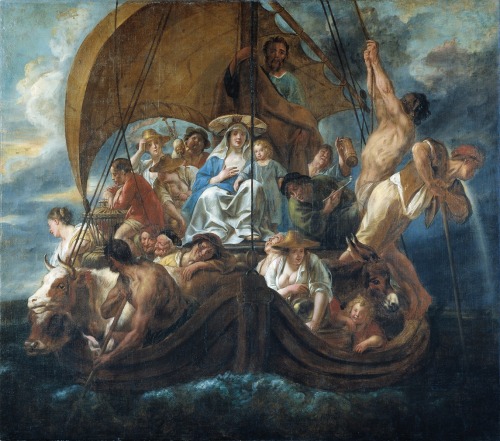 oldpaintings:The Holy Family with Various Persons and Animals in a Boat, 1652 by Jacob Jordaens (Fle