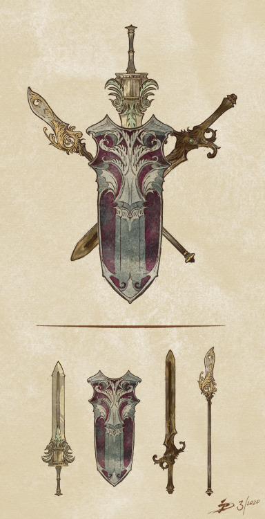 I did some weapon designs influenced by castlevania, secret of mana, and acanthus leaves! These were