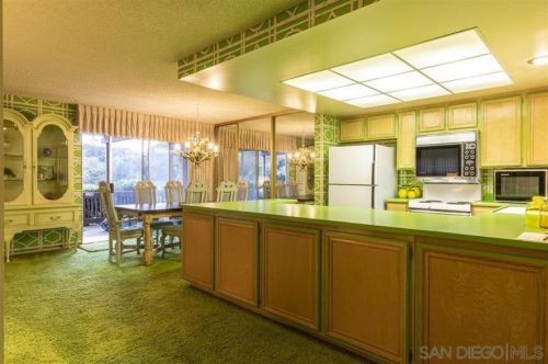 Lime-green interiors from a 3-bedroom condo in Ramona, CA, c. 1974.