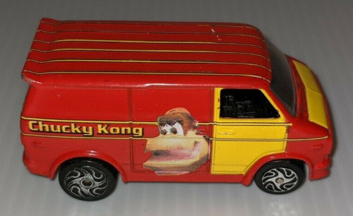 smallmariofindings:1999 Donkey Kong 64 toy car, featuring Chunky Kong. The name has been misspelled 
