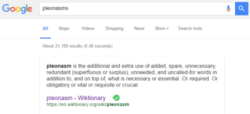 redditfront: The definition that pops up when you Google “pleonasms” - via ift.tt