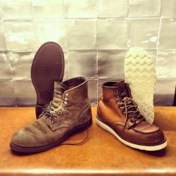redwingshoestoreamsterdam:  These bad boys just came back from our cobbler and got some new soles | How many times did you resole your Red Wing Shoes? | http://ift.tt/180OFjM | #redwing #redwings #redwingshoes #redwingamsterdam #usbootsfreak #shoecare