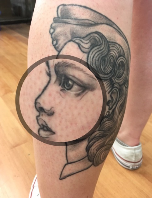 Healed ladyhead tattoo by me