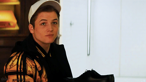 thistie:Eggsy + looking at Harry Hart
