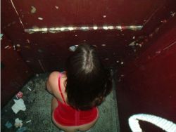babesatgloryholes:  On her knees in a nasty