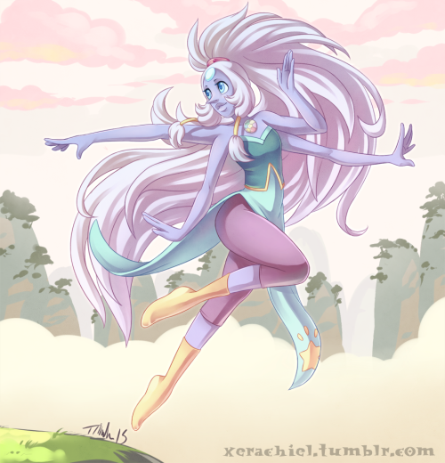 xerachiel:  another pic finished in the stream; it’s opal! giant woman + giant hair is my fave combo B]