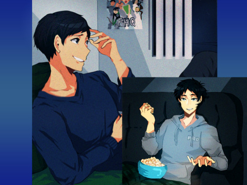 electricprince:Akaashi and Ennoshita watching terrible movies together on a Skype Date ( ◜◒◝ )♡