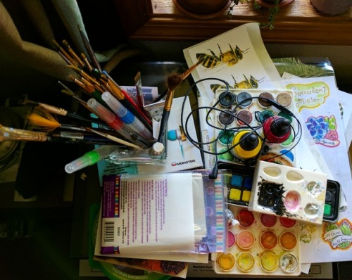 This is the mess that never ends. Brushes, watercolors, stickers, never ending artsy mess. I kinda l