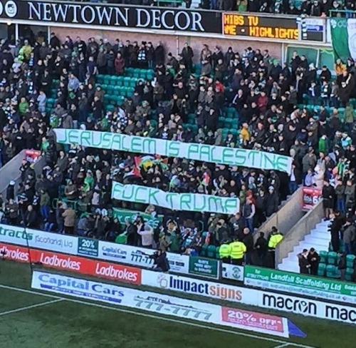 Now that is a photo: &ldquo;Jerusalem is Palestine, Fuck Trump.&rdquo; During a match today, Celtic 