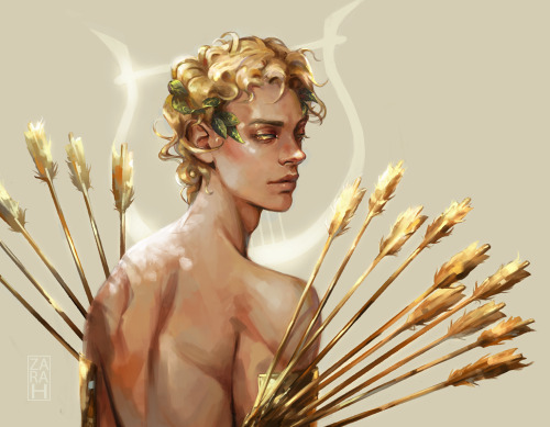 za-ra-h:Finished this drawing of Apollo and his golden arrows. He’s my favorite of the Greek mythos.