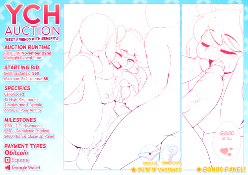 YO! It’s a Your-Character-Here Auction!The winners will get their characters drawn into this hot threesome with either Mango or a female character of their choosing!How It Works:This is a FurAffinity-Only Auction, so you’ll need an account to participate!