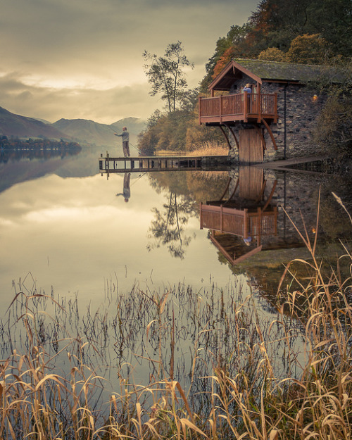 Fishing at the Duke of Portland boathouse, Ullswater Lake, England (by ColinSBell).