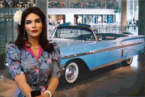 onlymonica:  roubiaxp40:  Monica, while visiting the Barber Motorsports Museum in Birmingham, AL   A cool picture created by my good friend from Texas.  What a gem of a car!  Check out those white-wall tires, and the subtle tail fins.  I love the chrome
