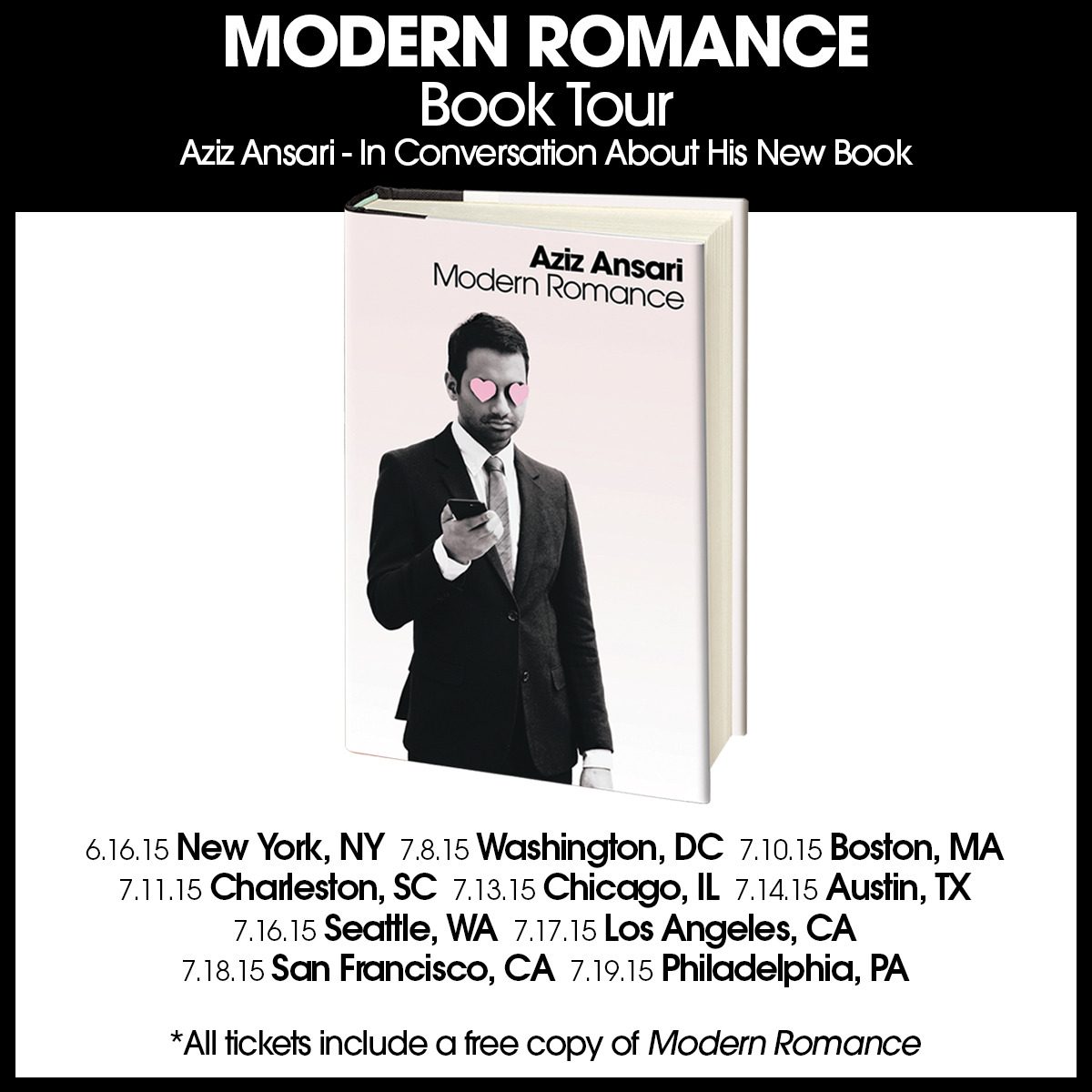 BOOK TOUR: Come see me on my book tour! Hear me talk. Get a FREE copy of the book with each ticket. Boom: http://book.azizansari.com/tour