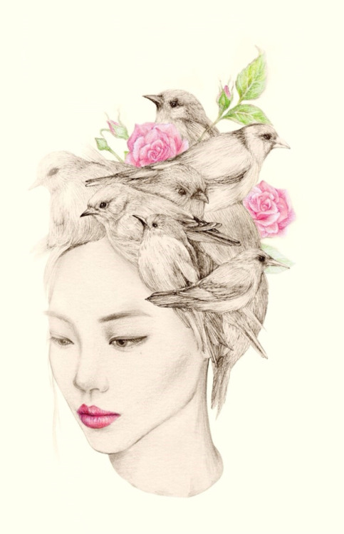 OkArt aka Okjungok (Korean, Seoul, Korea, Republic of) - 1-5:  From The Girl And The Birds series, 2