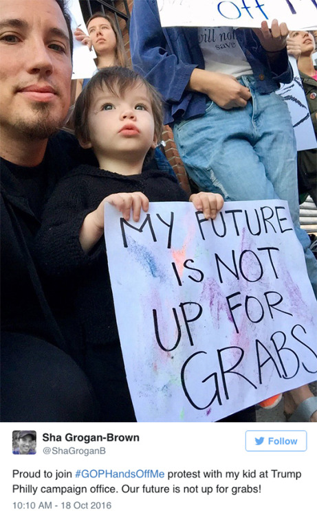 this-is-life-actually:  hell to the yes. women across the country are protesting outside Trump buildings with #GOPHandsOffMe and “Pussy Grabs Back.”  One woman’s “Trump is trash” sign is particularly good. follow @this-is-life-actually 