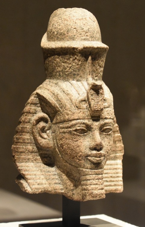 Head of a statue of the 18th Dynasty pharaoh Amenhotep III.  Artist unknown; ca. 1360 BCE.  Now in t