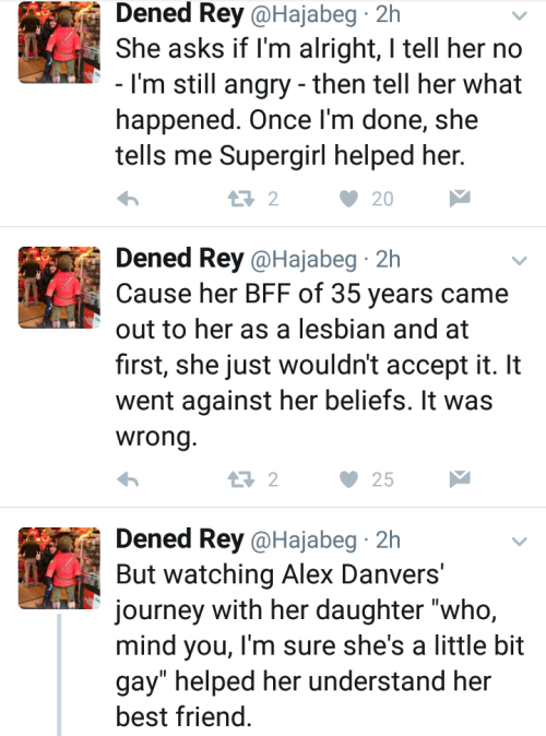 sabawsoup:  @Hajabeg: “So yesterday on my flight to Vancouver I was watching Supergirl, more specifically, the episode where Alex comes out to Kara. I had headphones on but I was watching it with subtitles, which I do a lot because it is hard for me