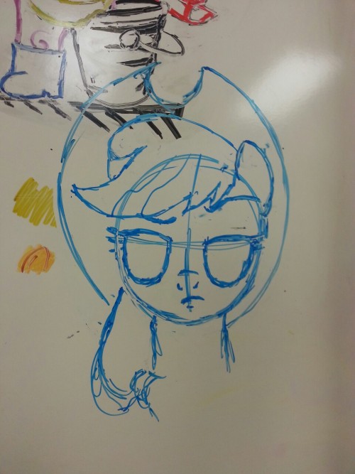 Rounding out the Mane Six is the cutest, most reliable, all around best background pony, Applejack!  All ponies are done in whiteboard markers.