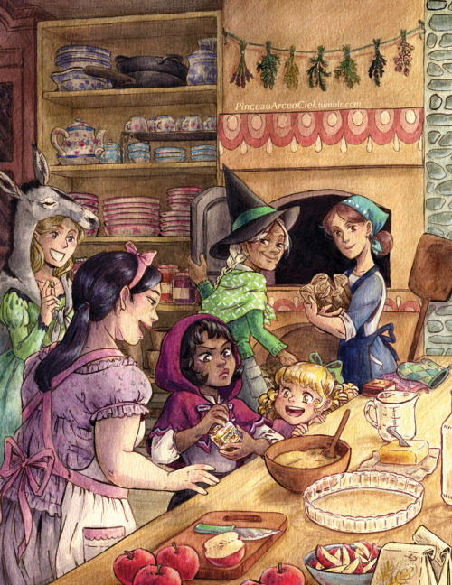 Fairy Tales protagonists baking a pie together ( * •̀ ᗜ •́ * )ᕗIllustration for @aspecjournal​​ volu