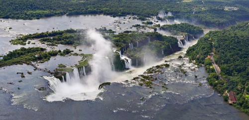  Iguazu from aboveThese falls illustrate a property of flood basalts (aka LIP or large igneous provi