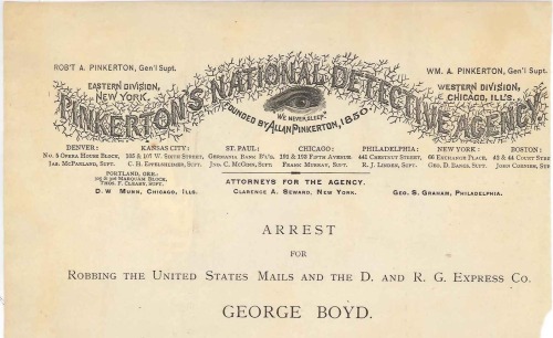 Wanted poster, Arrest for robbing the United States mails and the D. and R.G. Express Co. for George