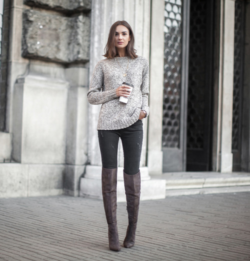 justthedesign: Nika Huk looks ultra sophisticated in this casual chic outfit consisting of a grey k