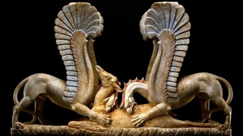 fuckyeahrenaissanceart: Two griffins attacking a fallen doe 325 B.C.E. to 300 B.C.E. Marble with pol