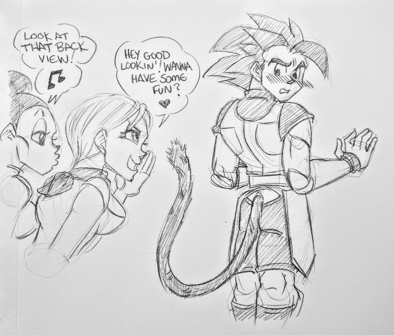 Bulma, Chichi&hellip; stop catcalling the new Saiyan. You&rsquo;re making