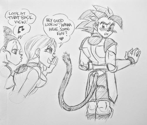 Bulma, Chichi… stop catcalling the new Saiyan. You’re making him feel uncomfortable.