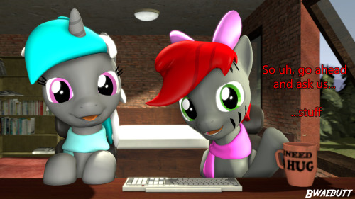 bwaebutt:ask-bwae-star:Ask blog is a go o3o  Ask away~Introducing my new ask blog thingy. Where you can go and ask two horses pretty much anything. Most if not all questions will be responded with a SFM pic. :3=o Looks cute owo