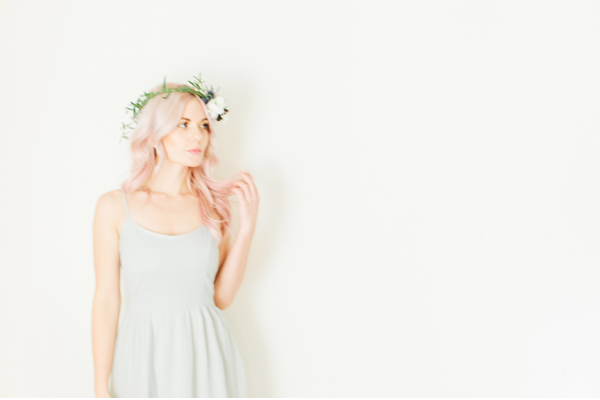 modcloth:  Rose gold hair + the perfect bridal floral crown via Glitter Inc. 