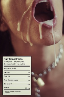 itsallprimal:  Allow me to assist you with your dietary intake my slut.  Depends on the serving size. Real sluts wont settle for one serving