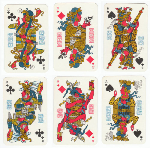 manticoreimaginary:Soviet Russian playing cards from 1975 featuring ancient Mayan iconography. [x]