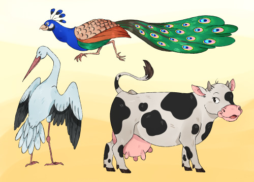 Some illustrations for my diploma project - a russian folktale book about how animals got their tail