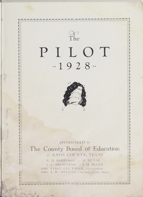 This is the cover and inside page of “The Pilot”, a yearbook from Knox County, Texas, published in 1