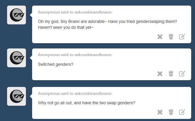 askcookieandbrann:  Bonus comic time :D (also yes, Brann gets glasses out of nowhere.