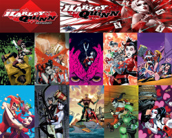 nocrossfire:  I combined all the comic covers for the Harley Quinn’s guest variants coming February 2015! Fall in love with Harley Quinn this month! &lt;3 Below is the release dates for the comics! (Not in the order listed above! I had to split the