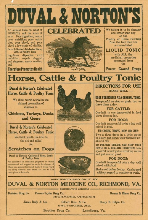 Duval &amp; Norton&rsquo;s celebrated horse, cattle &amp; poultry tonic. Richmond, Va.: Duval &amp; 
