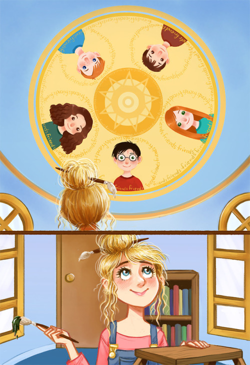 courtneygodbey:  “Luna had decorated her bedroom ceiling with five beautifully painted faces: Harry, Ron, Hermione, Ginny, and Neville. They were not moving as the portraits at Hogwarts moved, but there was a certain magic about them all the same;