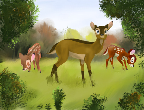 This was another piece that I got a random prompt for. It was to draw a doe and 2 fawns in a forest 