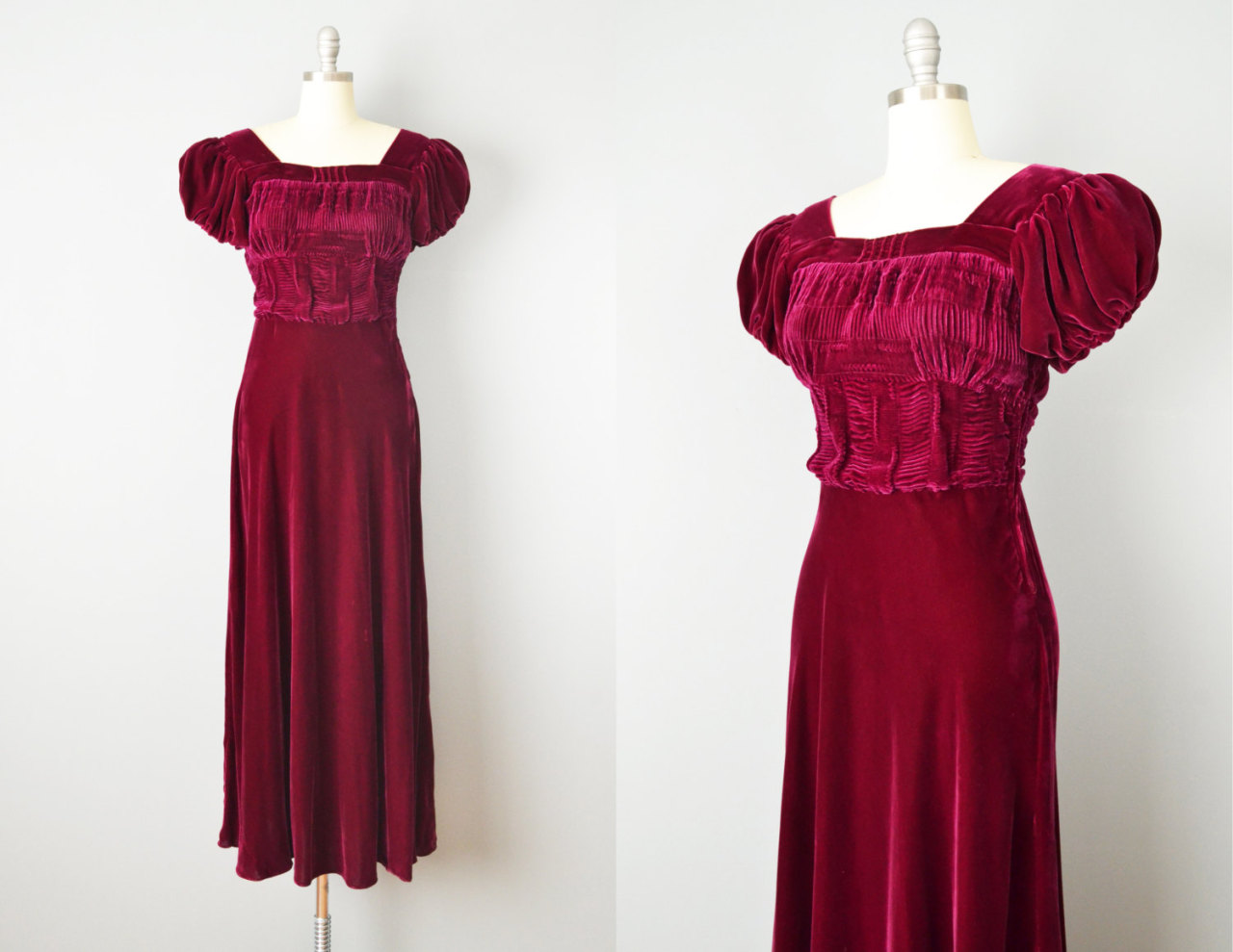 Aquamarine Dream Vintage // 30s Dress // 1930s Cranberry Silk Velvet ...