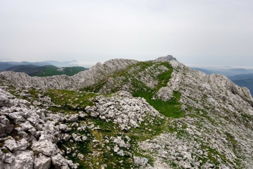 The rocky top of Mount Aratz high on the Zegama-Aizkorri Mountain Marathon course in Basque Country.