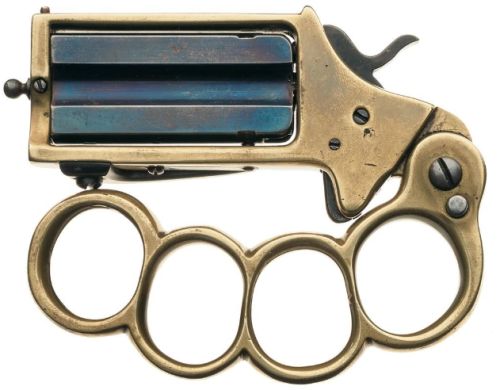 peashooter85:“True Companian” marked two shot percussion knuckleduster pistol, 19th century. Maker u